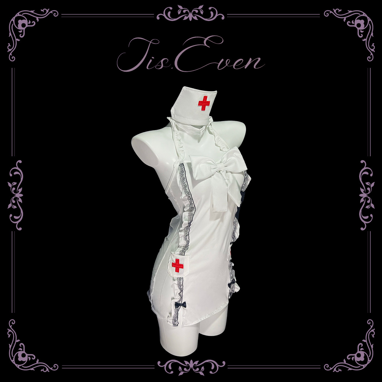 纯欲护士装cos网纱透视挂脖睡裙