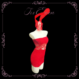 even学姐：圣诞玫瑰*一字肩蕾丝性感抹胸兔女郎收腰包臀短裙