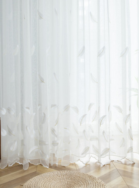 卧室免打孔纱帘白色魔术贴窗纱阳台客厅梦幻纱绣花双层透光不透人