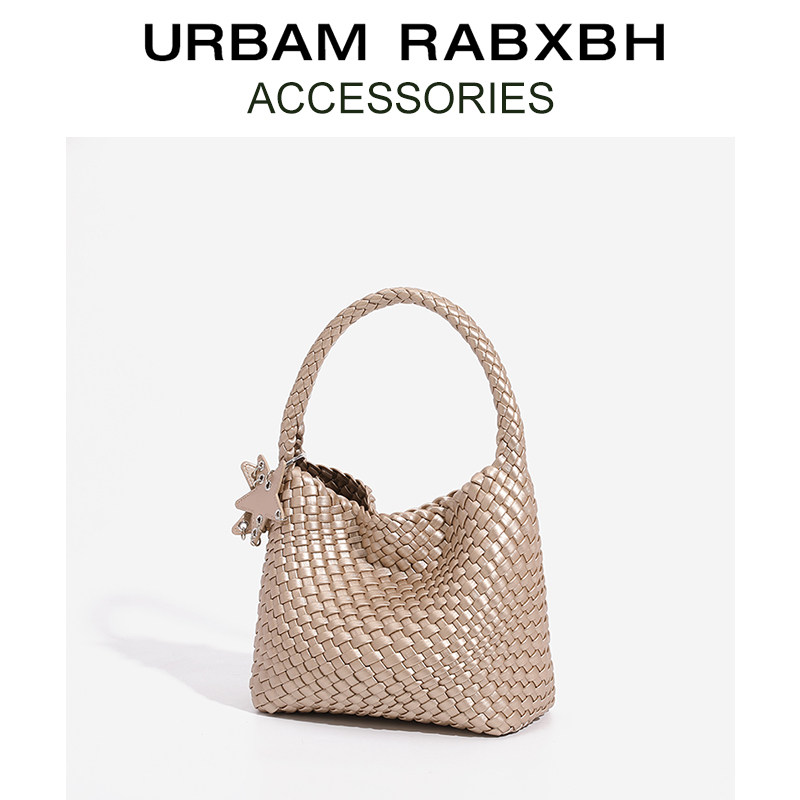 原创设计香槟色手工编织小托特包女春夏百搭水桶包通勤手提单肩包,箱包皮具/热销女包/男包,水桶包,淘宝优惠券,粉丝福利购,淘宝优惠卷