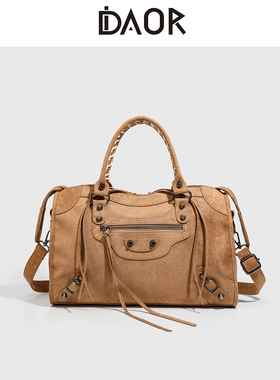 DAOR麂皮绒托特包女lecity铆钉机车包大容量复古手提包单肩斜挎包