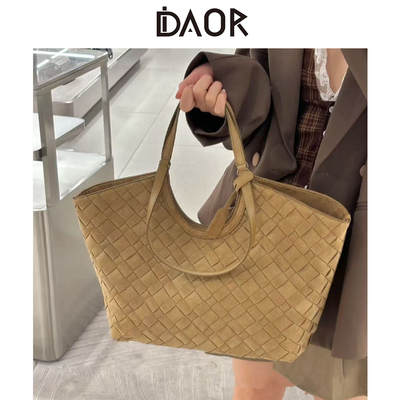 DAOR麂皮绒编织托特包复古手提包