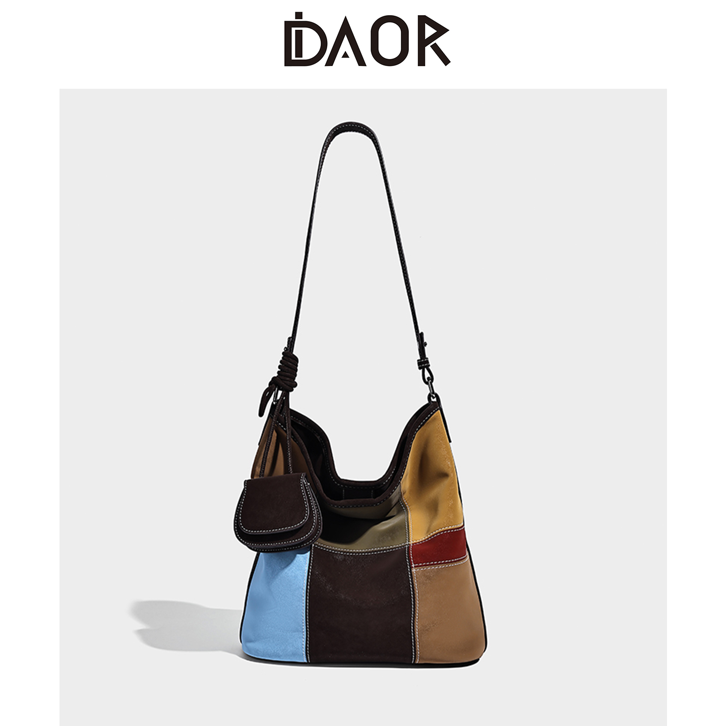 DAOR小众复古大容量拼接水桶包