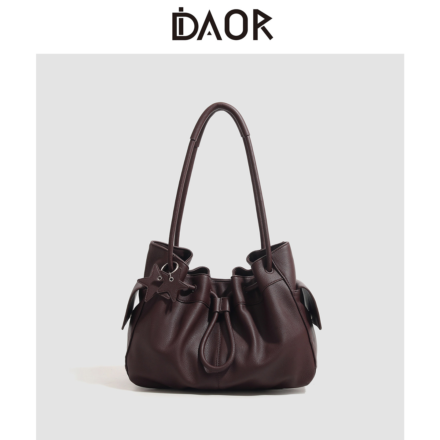 DAOR原创设计束束包荔枝纹抽绳包束口云朵包女秋冬新款牛皮单肩包,箱包皮具/热销女包/男包,腋下包,淘宝优惠券,粉丝福利购,淘宝优惠卷