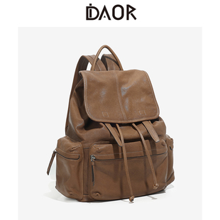DAOR植鞣羊皮自游双肩包女秋冬百搭旅游轻便真皮背包男大容量书包