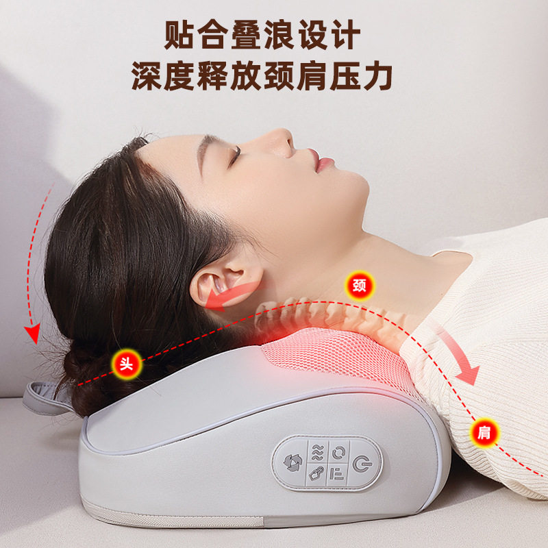 跨境英文颈椎按摩枕颈肩按摩仪器腰背部全身多功能电动枕头家用