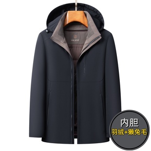 皮尔卡丹羽绒服男士派克服2025新款兔毛内胆中年男士冬装外套商务