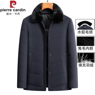 中老年男士皮毛一体尼克服冬季獭兔毛内胆派克翻领男款外套羽绒服
