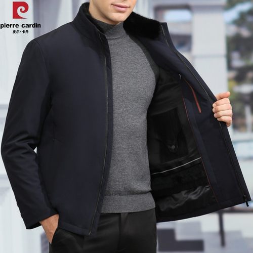 中年男士皮毛一体尼克服冬季獭兔毛内胆派克服男款外套羽绒服立领