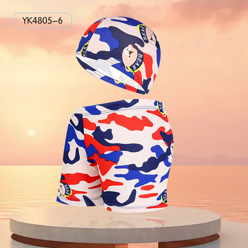 儿童泳裤男童中小童宝宝卡通泳帽套装男孩夏季沙滩裤游泳裤厂