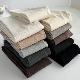 紧致显瘦不加绒连裤袜女竖条纹燕麦白袜裤连脚春秋中厚纯色打底袜