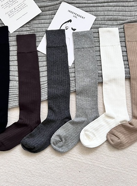 不掉筒~加长版36-38cm miu宽口走秀款及膝小腿袜灰色高帮春秋女