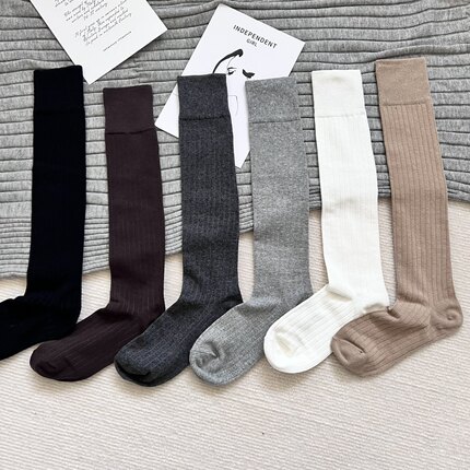 不掉筒~加长版36-38cm miu宽口走秀款及膝小腿袜灰色高帮春秋女