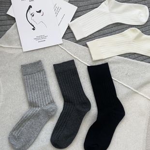 质量做工都好～老客B入miu风无骨浅灰色袜子堆堆中筒袜纯棉春夏女