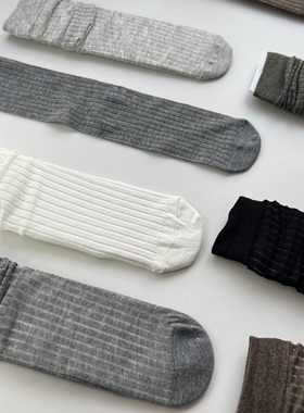 miu走秀超薄 网红纯棉灰色中筒堆堆袜夏季黑白百搭凉鞋袜显瘦长袜