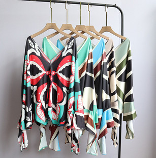 春秋季外贸新款女装韩版百搭简约时尚宽松V领辣妹装T恤长袖上衣女