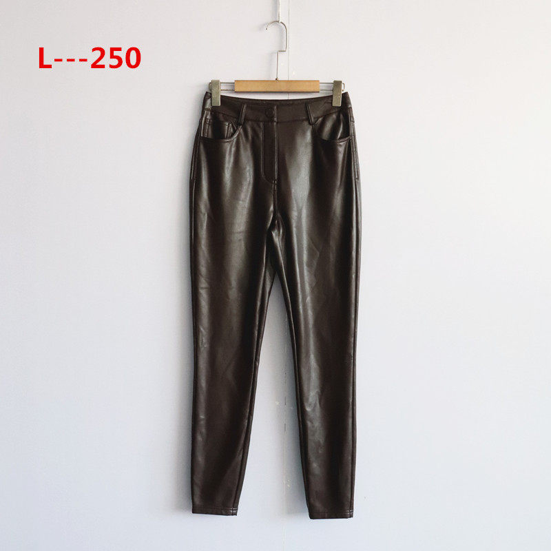 春秋季外贸新款女装裤子韩版百搭简约时尚高腰弹力PU皮小脚休闲裤