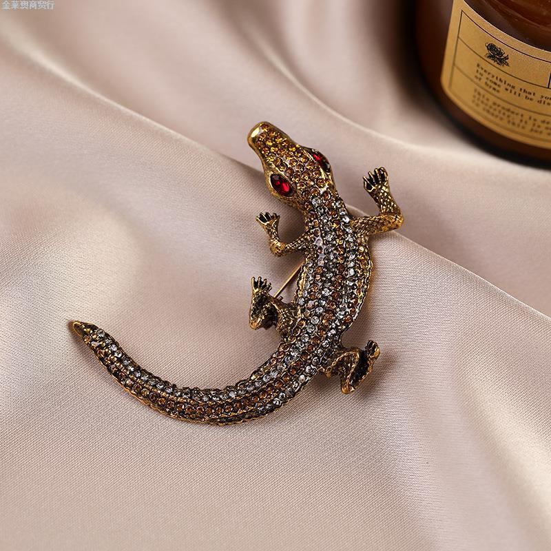 跨境欧美个性鳄鱼胸针高级岗轻奢百搭别针合金配饰品镶钻时尚胸花