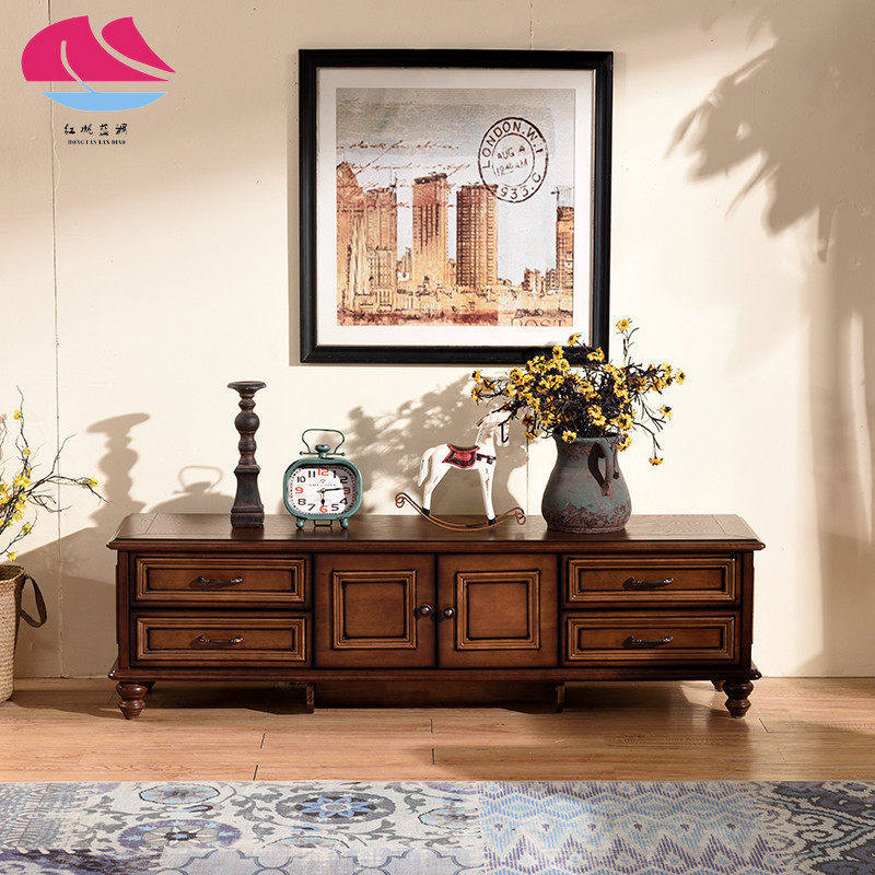 美式乡村实木客厅家具复古简约 1.6米电视柜茶几组合轻奢风储物柜