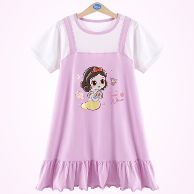 迪士尼白雪公主儿童女童卡通短袖宝宝春夏薄款棉睡衣连体裙家居服