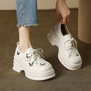 三款两色可选 英伦时尚系带厚底乐福鞋里外真皮粗高跟一脚蹬单鞋