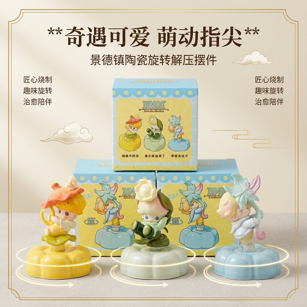 爆款景德镇陶瓷转转摆件瞬间的奇遇可爱DIY摆件车载旋转创意礼物