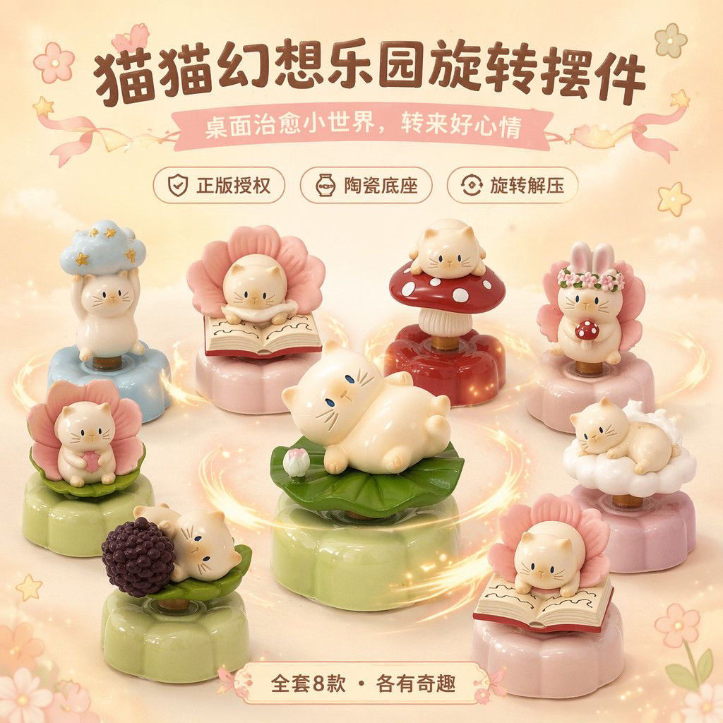景德镇可爱树脂旋转转乐猫猫PAI幻想乐园桌面摆件解压治愈送礼物