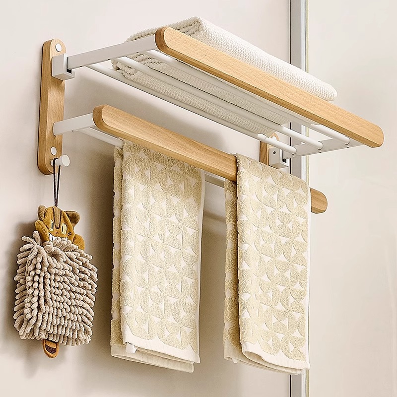 原木风浴室置物架卫生间浴巾架洗澡间厕所毛巾架免打孔卫浴