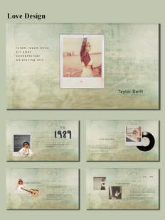 泰勒斯威夫特PPT模板一套霉霉歌曲音乐专辑复古文艺歌单介绍演讲