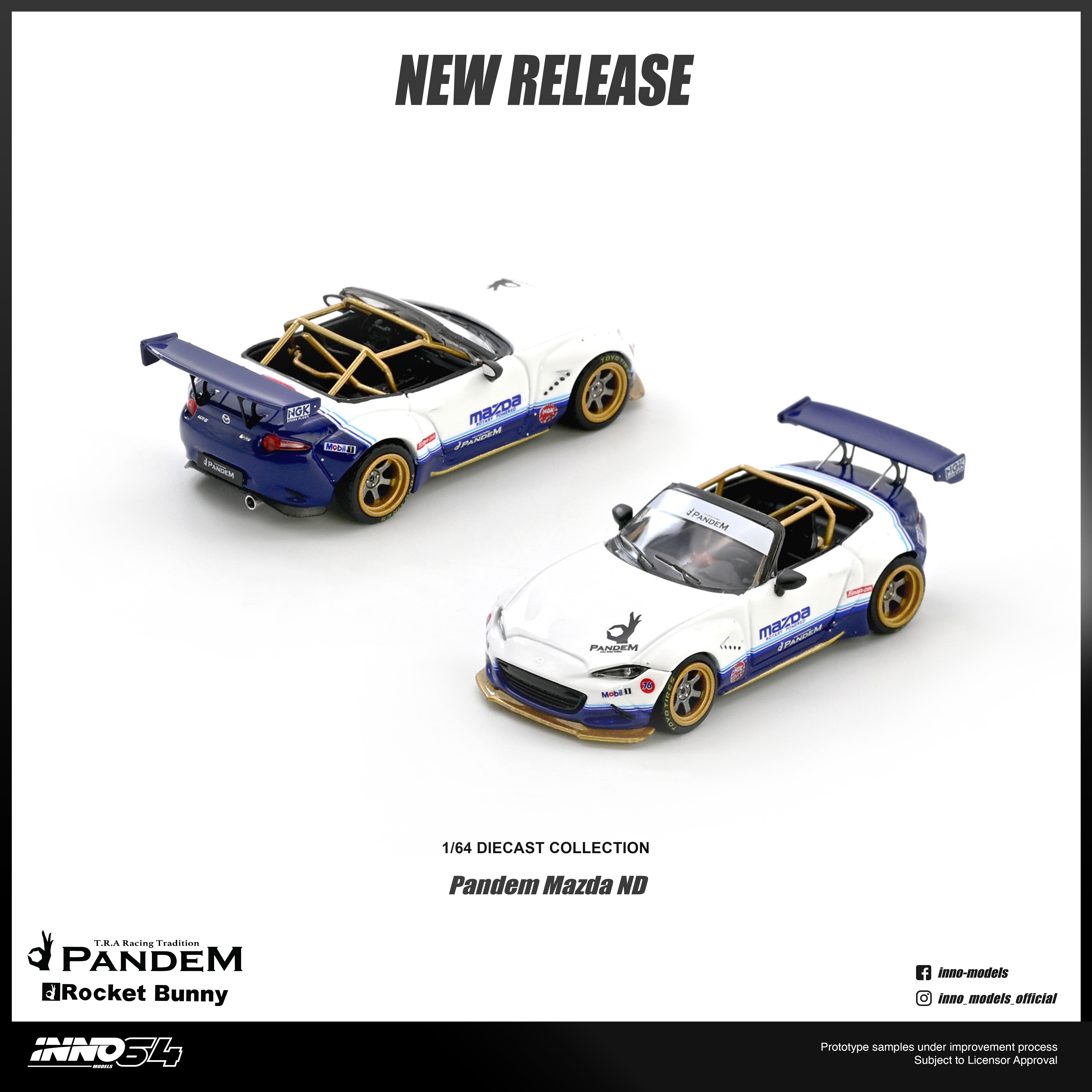 INNO 1:64 马自达 MX5 ND 火箭兔 pandem 白蓝色 合金车模图片
