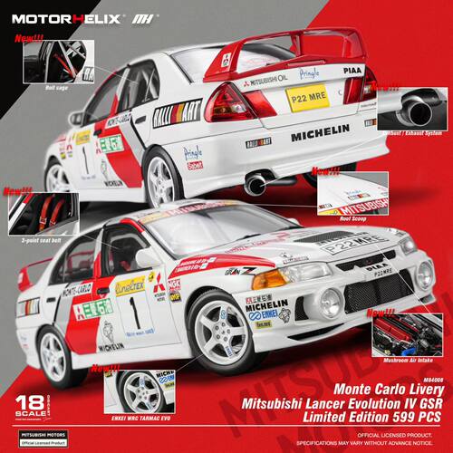 现货 MH 1:18 三菱 Lancer  IV GSR EVO四代 拉力赛 合金全开车模