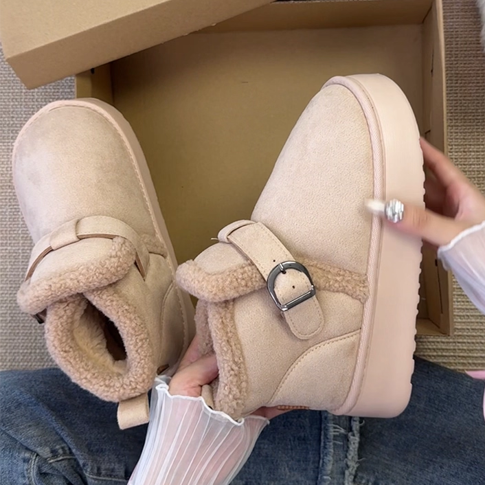 时尚一脚蹬增高厚底雪地靴女2025冬季新款毛毛复古保暖勃肯棉鞋子