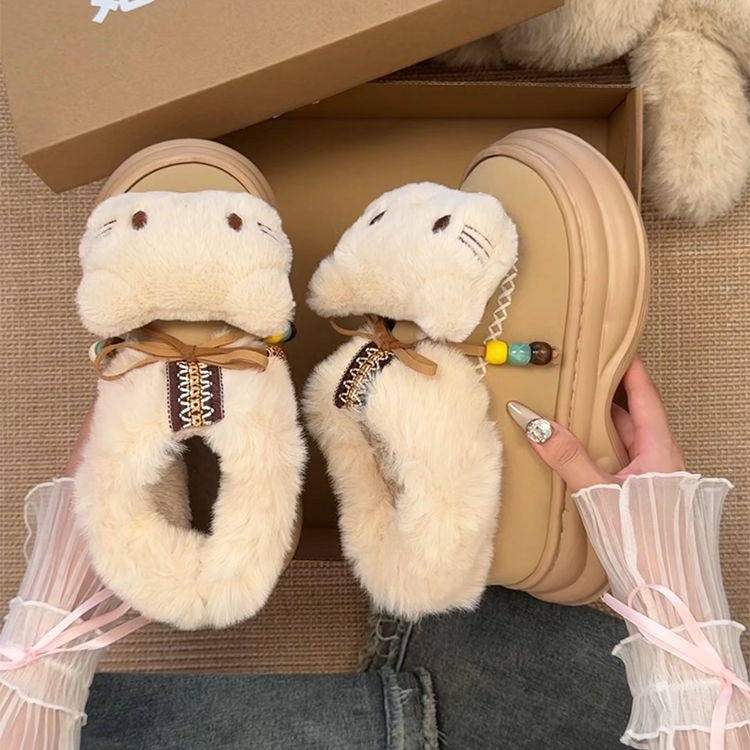 厚底一脚蹬加绒爆款雪地靴女外穿2025新款冬季松糕保暖东北大棉鞋