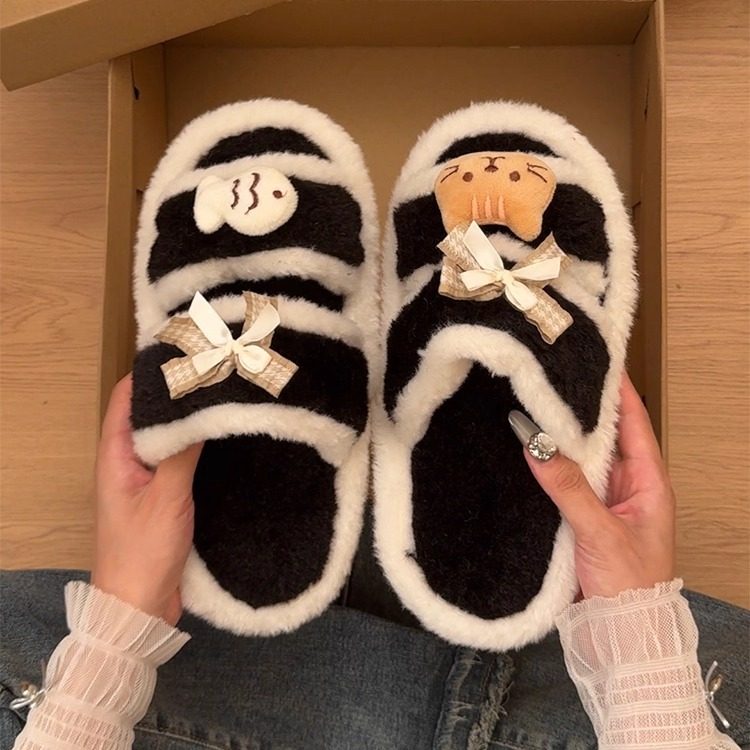 小香风棉拖居家百搭小猫和小鱼毛毛拖鞋女外穿休闲时髦休闲棉拖鞋,女鞋,一字拖,淘宝优惠券,粉丝福利购,淘宝优惠卷