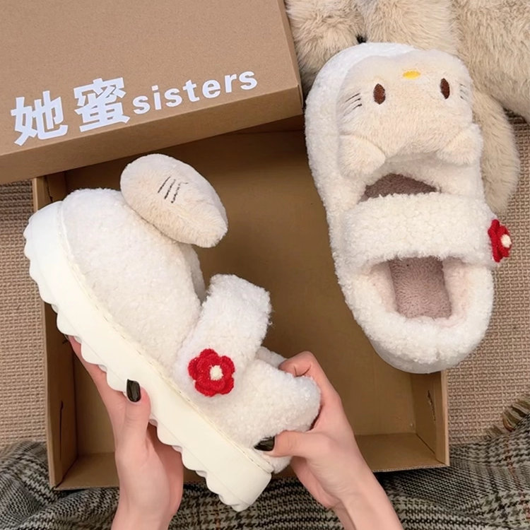 棉拖鞋女冬保暖加绒软底室内居家卡通可爱猫爪厚底包跟棉鞋雪地靴