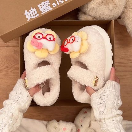包头hellokitty可爱卡通毛毛雪地靴女冬季厚底魔术贴加绒保暖棉鞋