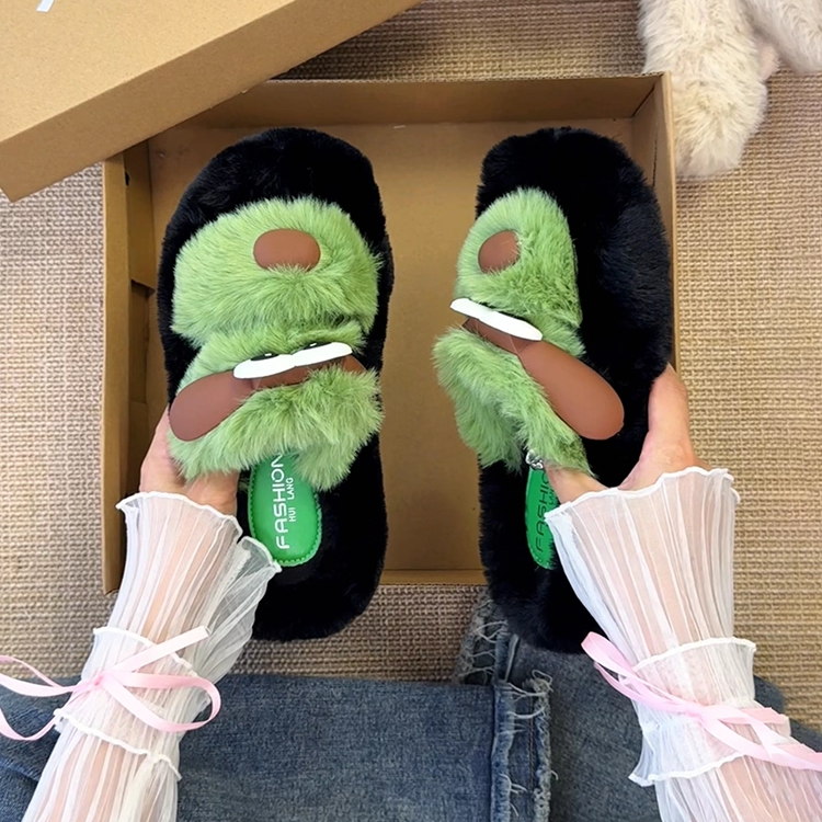 毛毛拖鞋女外穿秋冬2025新款厚底网红爆款高级感加绒棉拖鞋一字拖