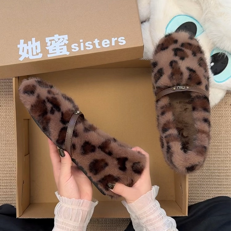 法式气质增高豹纹毛毛鞋女冬外穿2025新款水貂毛棉瓢鞋豆豆鞋单鞋,女鞋,乐福鞋（豆豆鞋）,淘宝优惠券,粉丝福利购,淘宝优惠卷