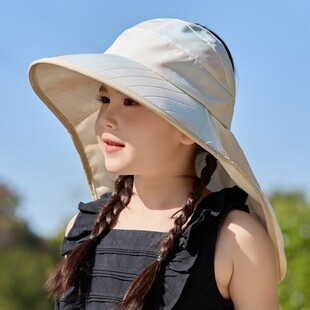 2026春夏儿童防紫外线大檐渔夫帽女童渐变太阳帽空顶披肩帽可调节