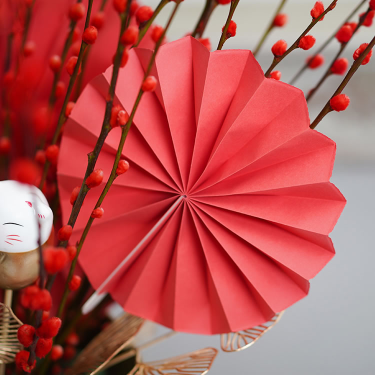 2026马年春节中国风红色扇子摆件