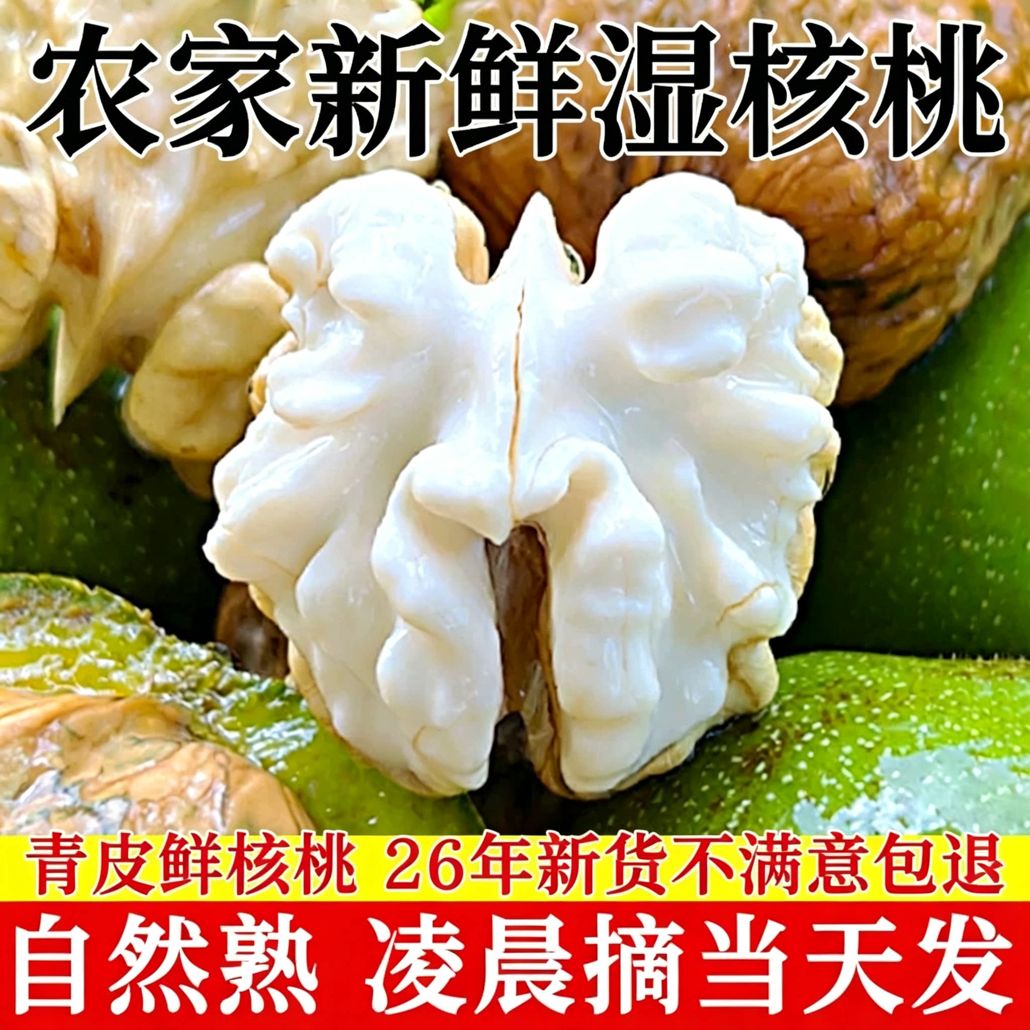 2026年青皮核桃新鲜湿去青皮老树核桃黑桃鲜薄皮孕妇嫩生核桃5斤