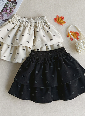 灯芯绒半身裙女童黑色短裙秋冬百褶裙儿童半裙蓬蓬裙冬季女宝裙子