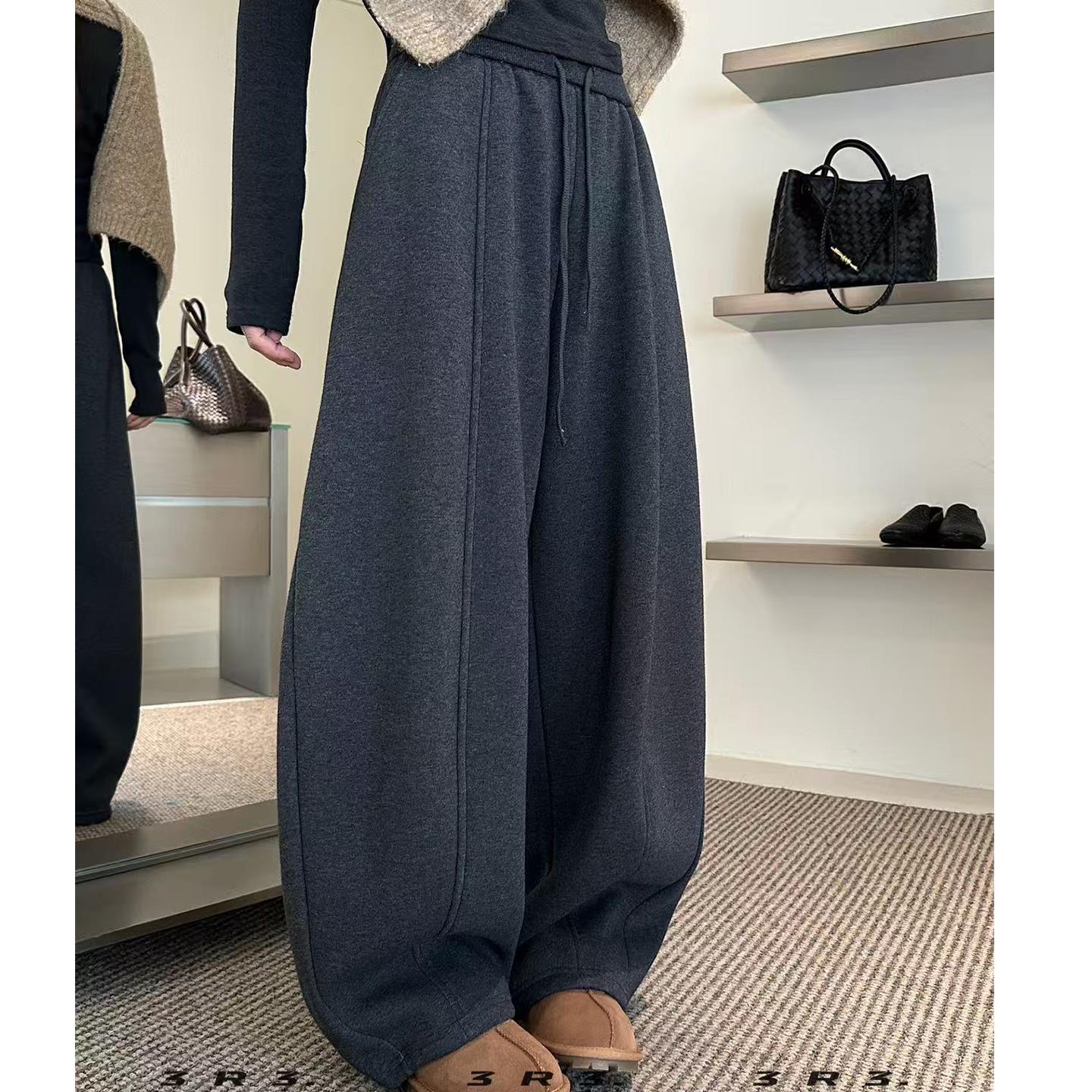 加绒加厚阔腿裤女秋冬新款弯刀裤