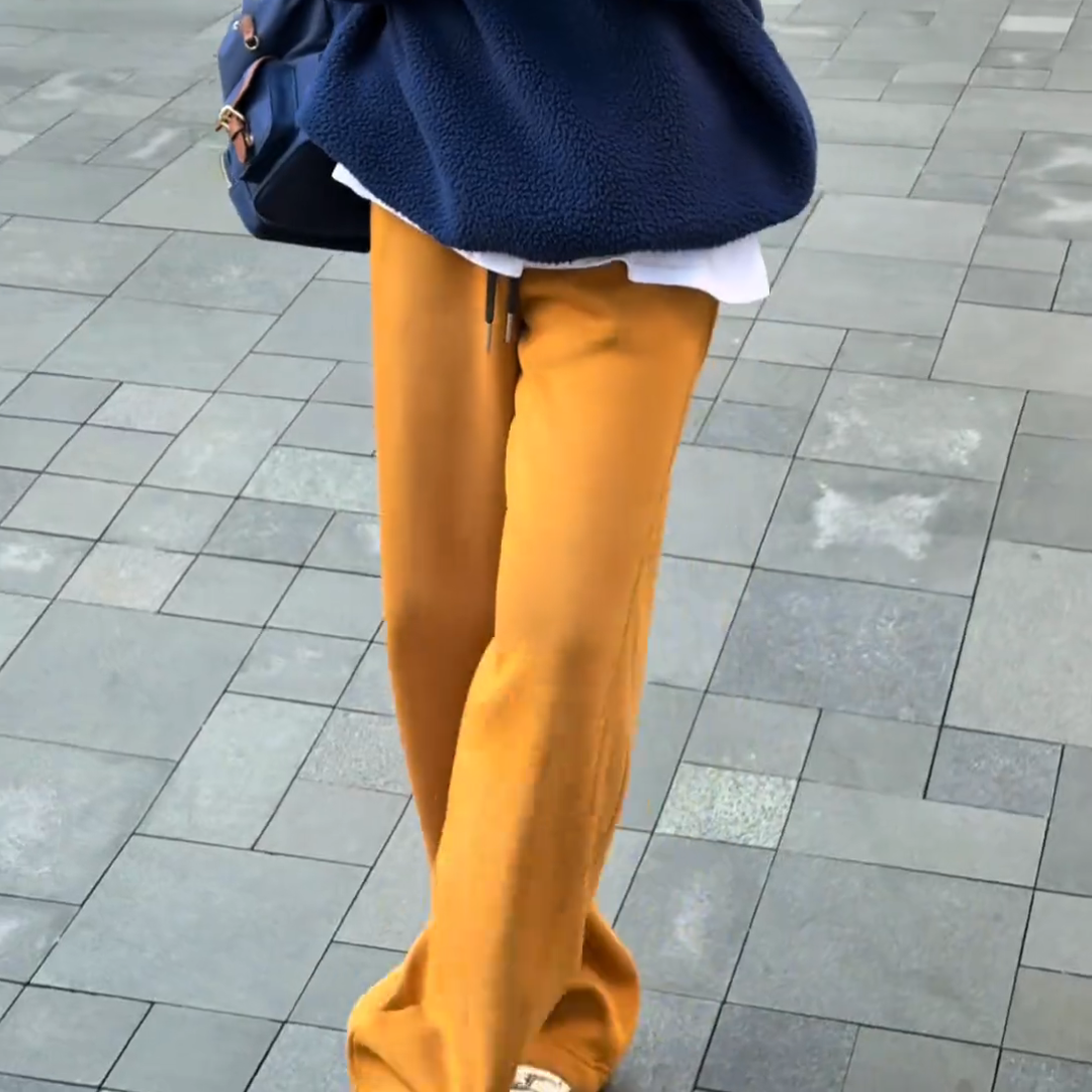 桔色加绒显瘦抽绳松紧腰休闲卫裤