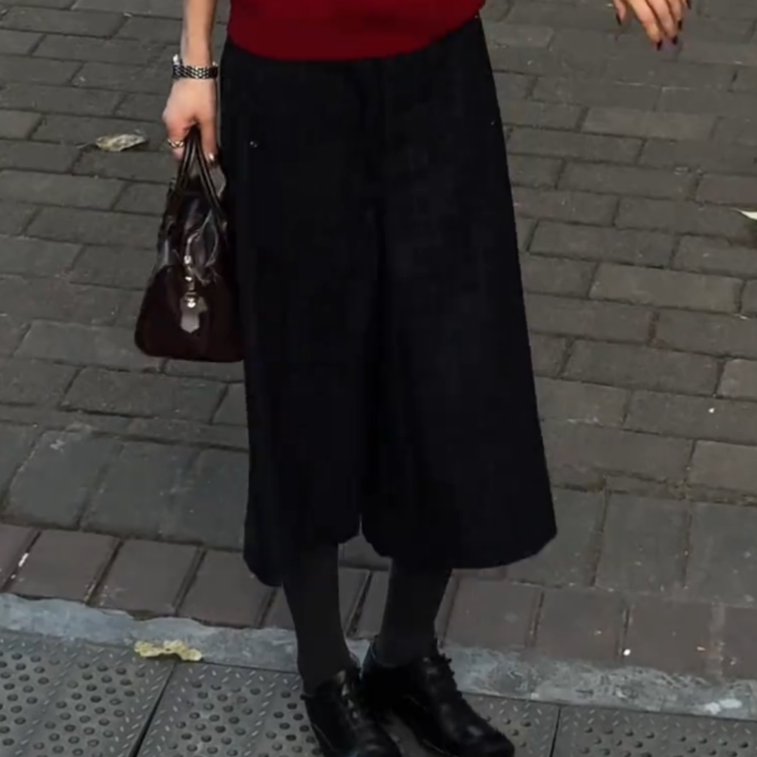 老钱风格纹加厚直筒阔腿七分裤女