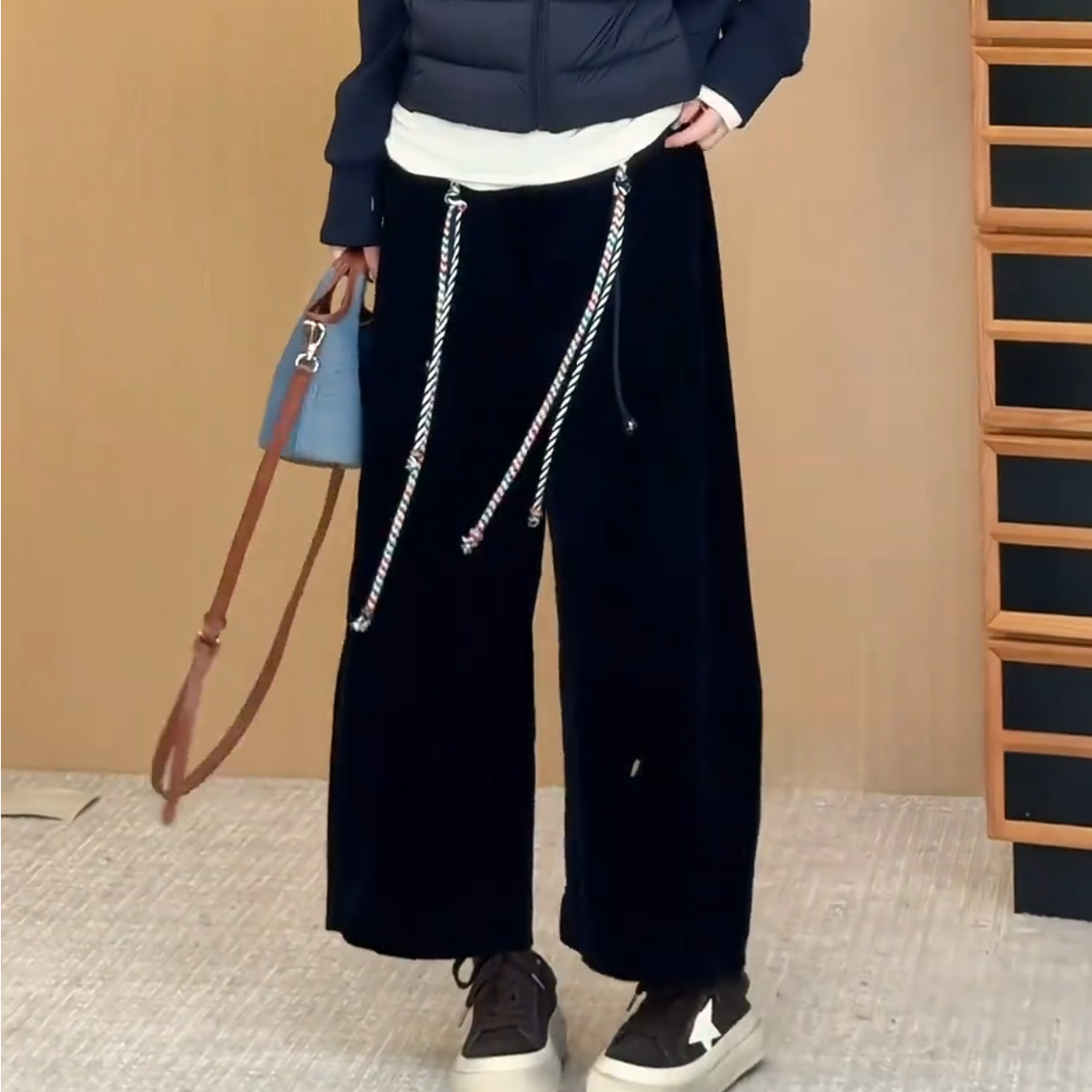 慵懒风加厚灯芯绒阔腿八分裤女