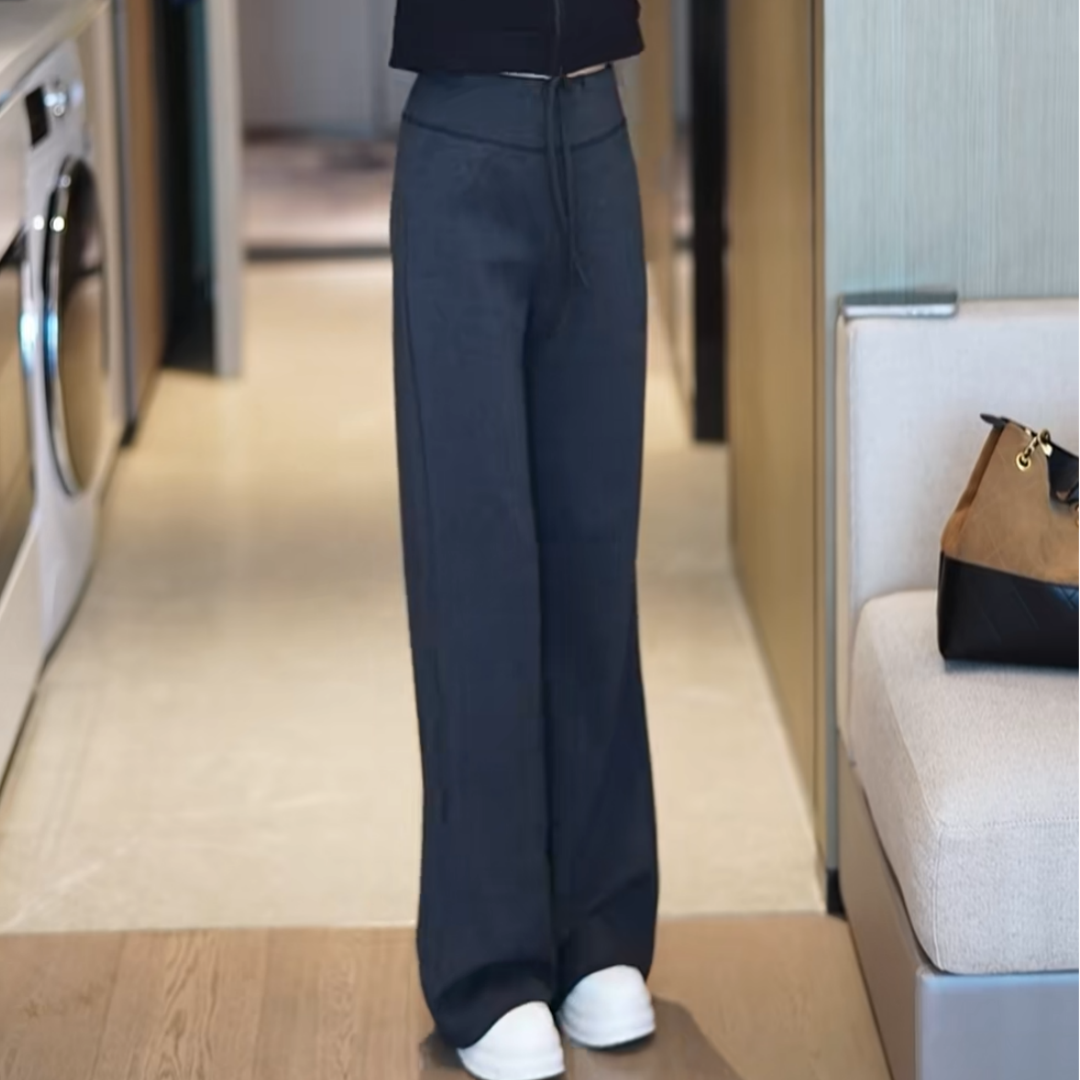 灰色窄版显瘦抽绳松紧腰修身直筒卫裤春秋百搭舒适软糯垂感休闲裤,女装/女士精品,大码裤装,淘宝优惠券,粉丝福利购,淘宝优惠卷