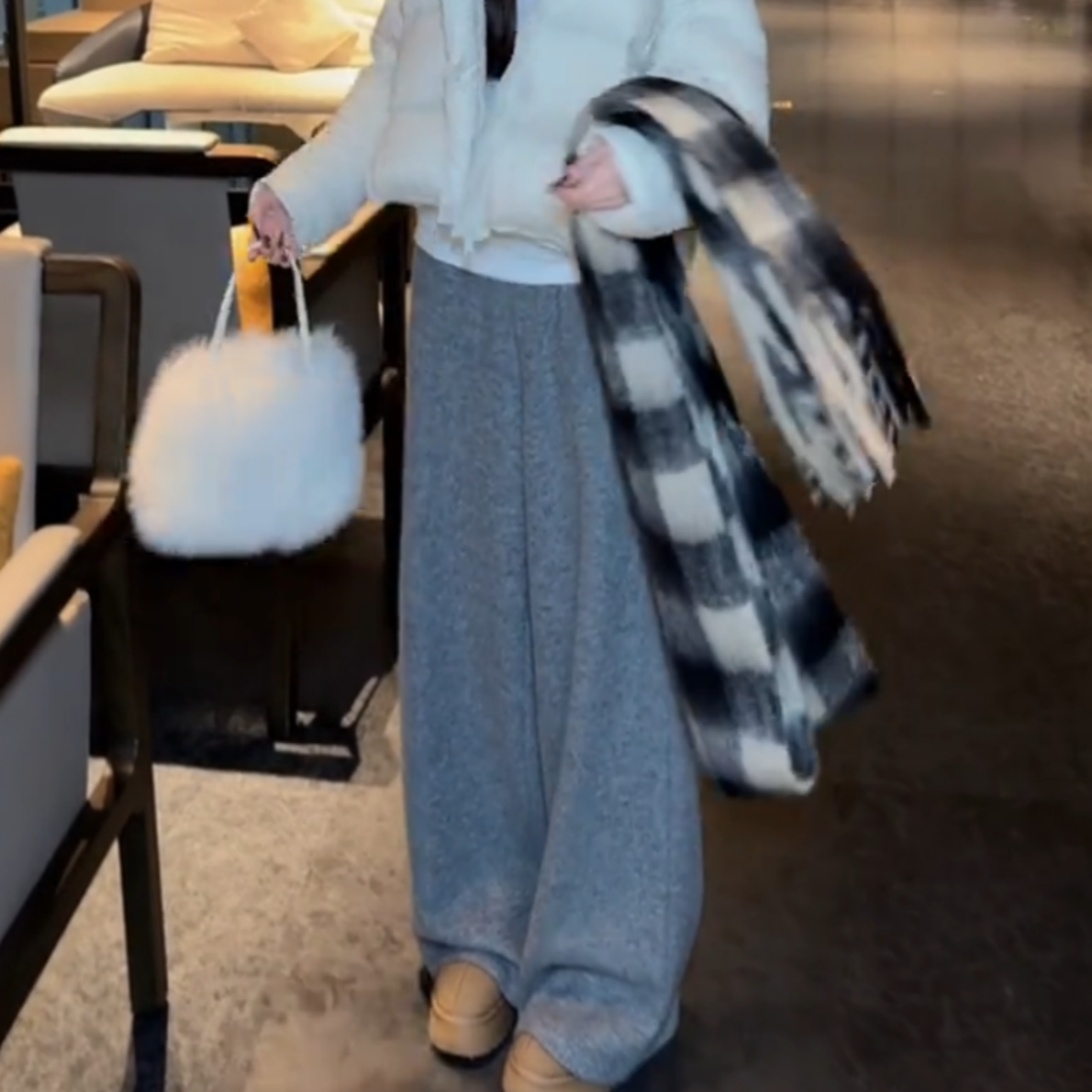 慵懒风灰色加绒厚实休闲卫裤