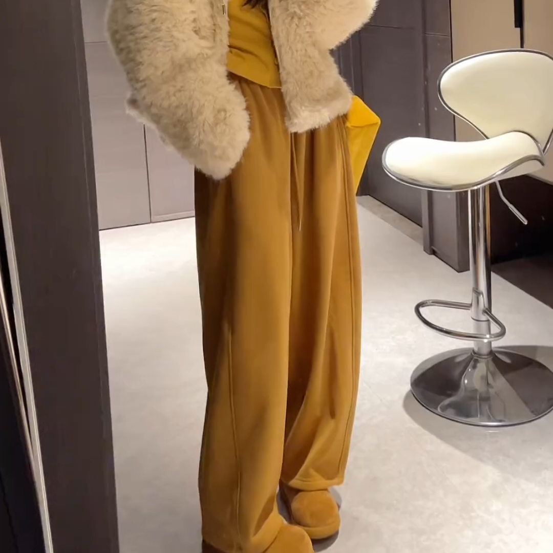 慵懒风纯色加绒厚实抽绳休闲卫裤