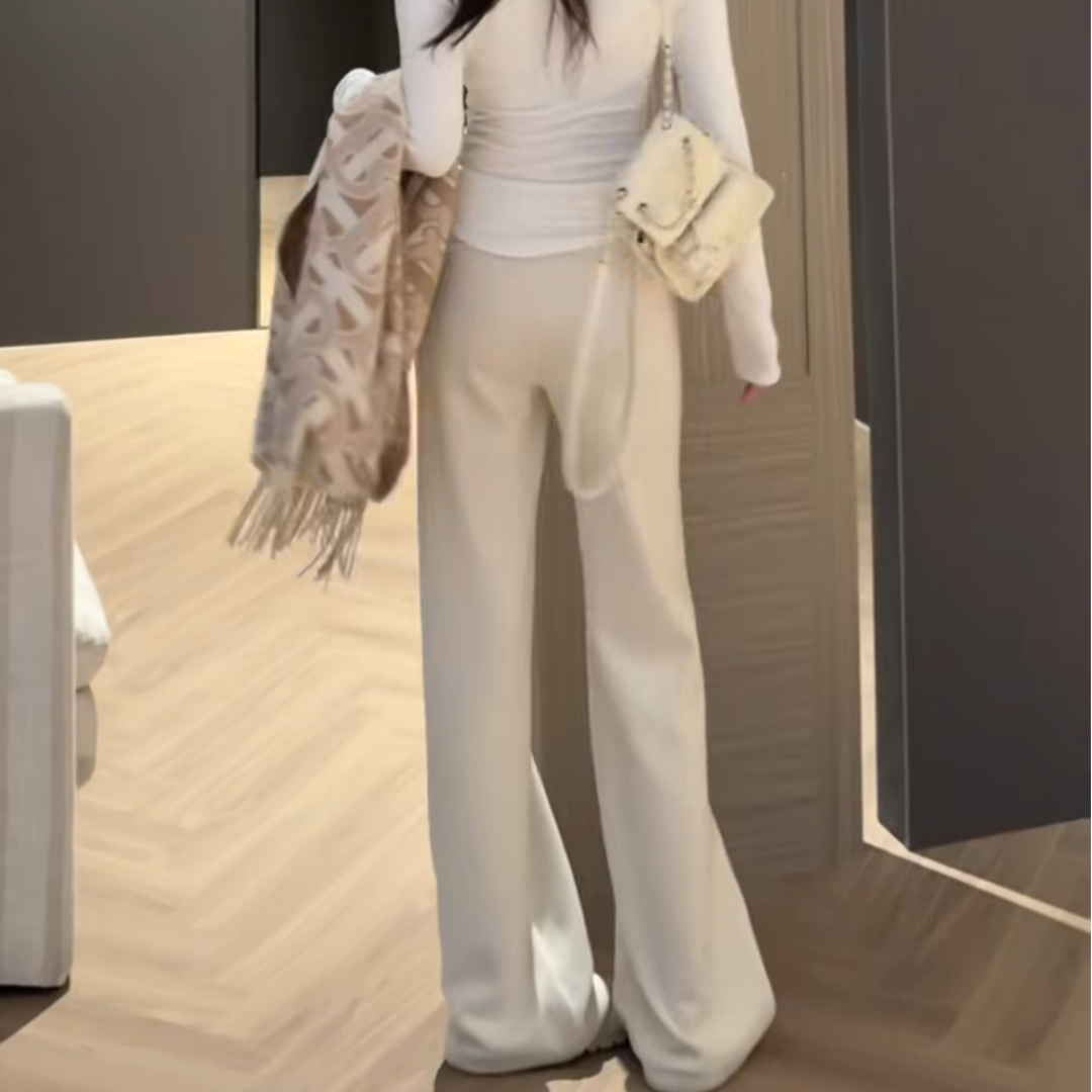 轻奢风米白色显瘦抽绳修身微喇裤女春秋季新款时尚百搭垂感休闲裤,女装/女士精品,大码裤装,淘宝优惠券,粉丝福利购,淘宝优惠卷